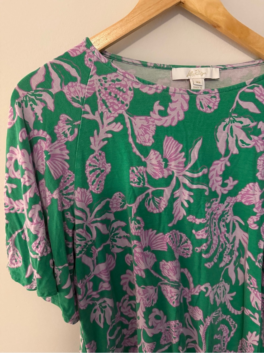 Lilly Pulitzer Green and Lavender Floral Crewneck Tee
